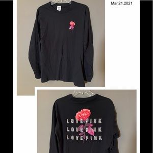 Pink 2019 sequins bling & rose floral print oversized long sleeve tee T-shirt